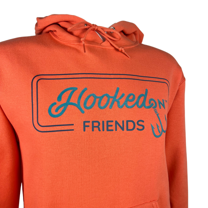 Hooked On Customizable Hoodie Coral with Navy/Turquoise