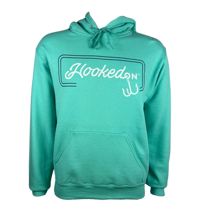 Hooked On Customizable Hoodie Mint with Navy/White