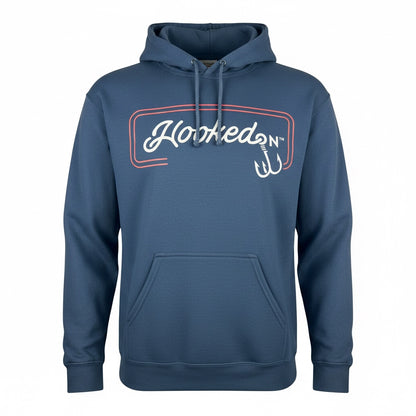 Hooked On Customizable Hoodie Slate Blue with Red/White
