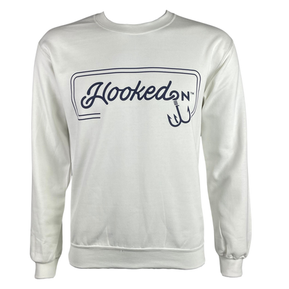 Hooked On Customizable Crewneck White with Navy