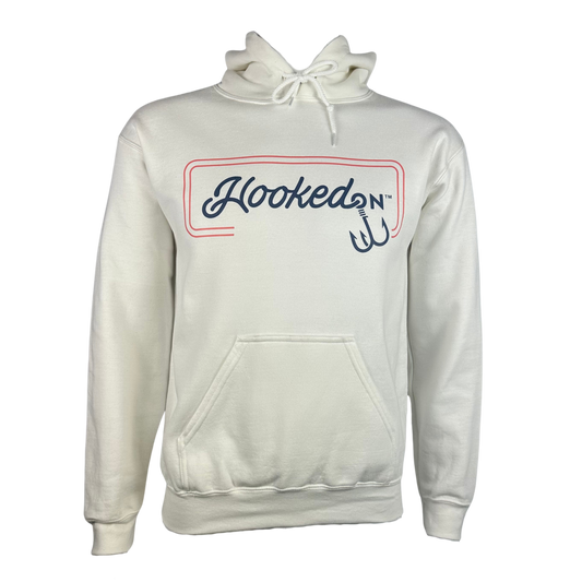 Hooked On Customizable Hoodie White with Red/Navy