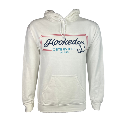 Hooked On Osterville Hoodie White with Navy, Red & Turquoise
