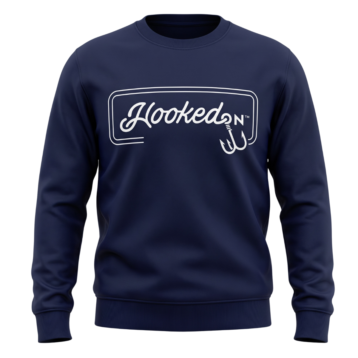 Hooked On Customizable Crewneck Navy with White