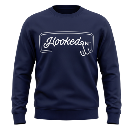 Hooked On Customizable Crewneck Navy with White