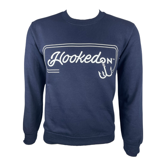 Hooked On Customizable Crewneck Navy with White
