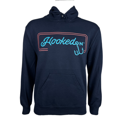 Hooked On Customizable Hoodie Navy with Turquoise/Red
