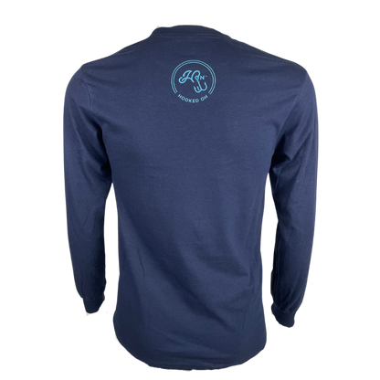 Hooked On Long Sleeve Tee Navy with Turquoise