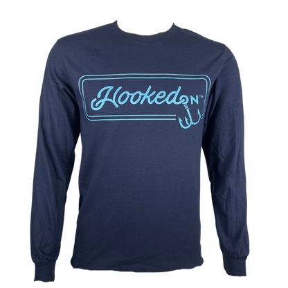 Hooked On Long Sleeve Tee Navy with Turquoise