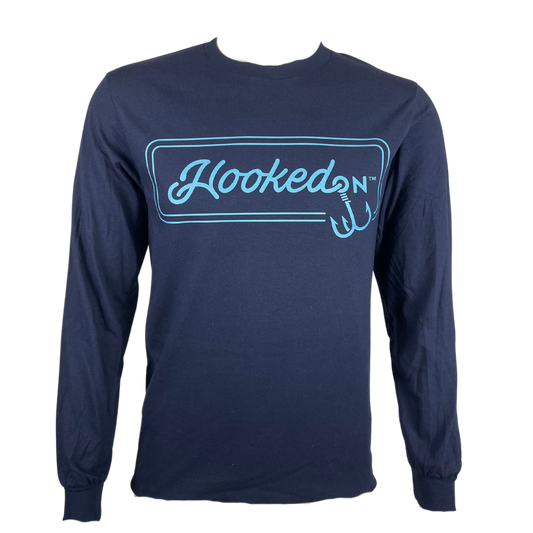 Hooked On Long Sleeve Tee Navy with Turquoise