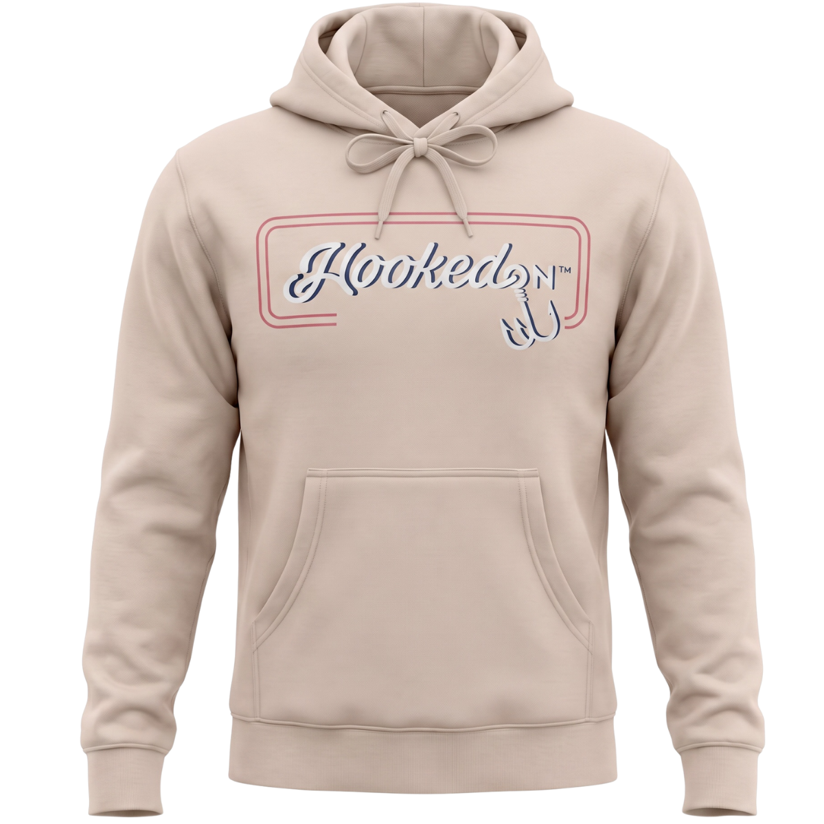 Hooked On Customizable Hoodie Oatmeal with Red / White / Blue 3D Logo