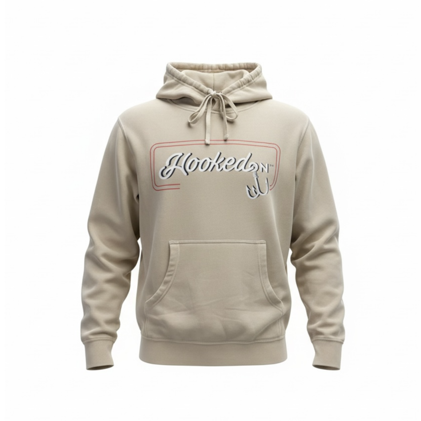 Hooked On Customizable Hoodie Oatmeal with Red / White / Blue 3D Logo