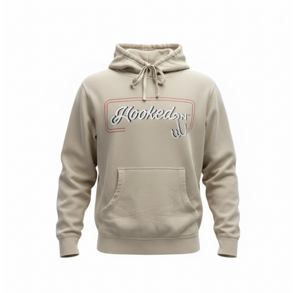 Hooked On Customizable Hoodie Oatmeal with Red / White / Blue 3D Logo