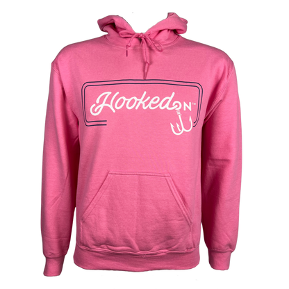 Hooked On Customizable Hoodie Peony Pink with Navy/White