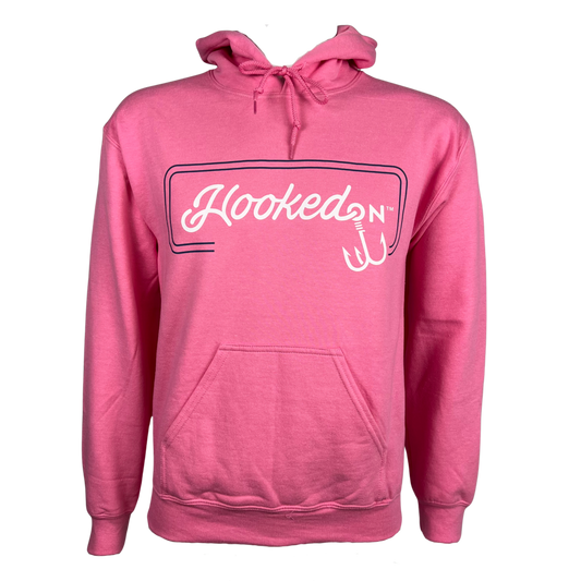 Hooked On Customizable Hoodie Peony Pink with Navy/White