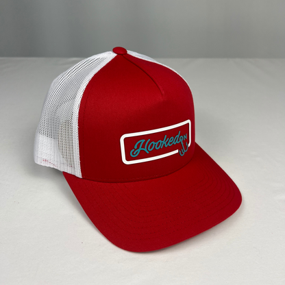 Hooked On Trucker Cap Red/White with Teal