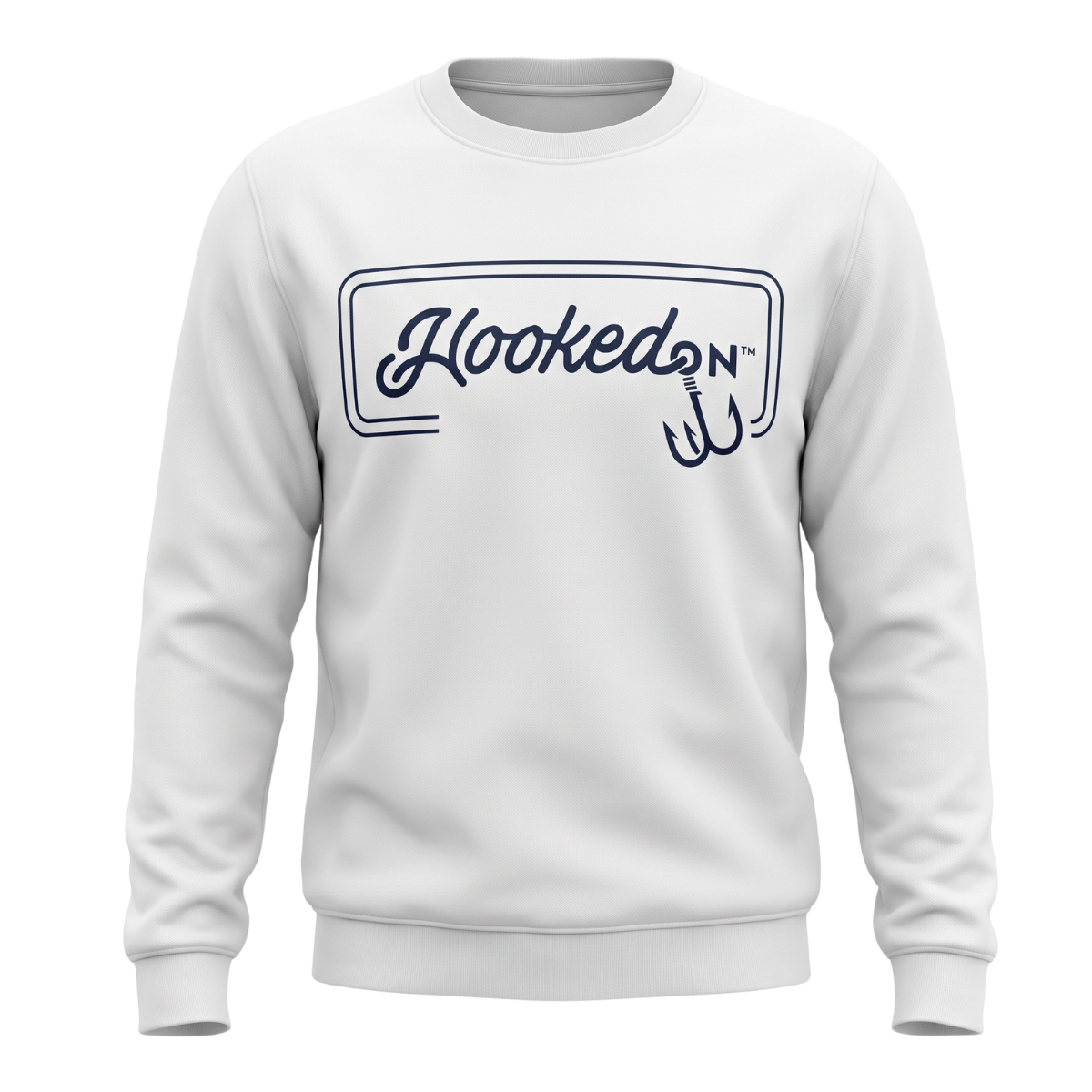 Hooked On Customizable Crewneck White with Navy