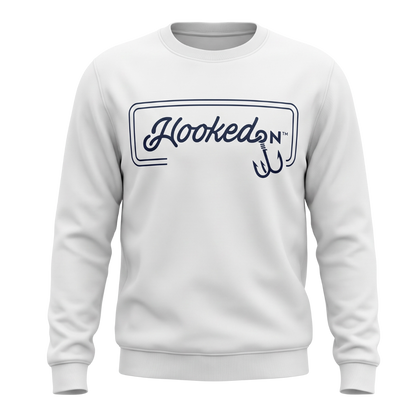 Hooked On Customizable Crewneck White with Navy