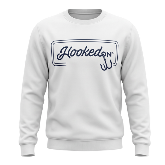 Hooked On Customizable Crewneck White with Navy