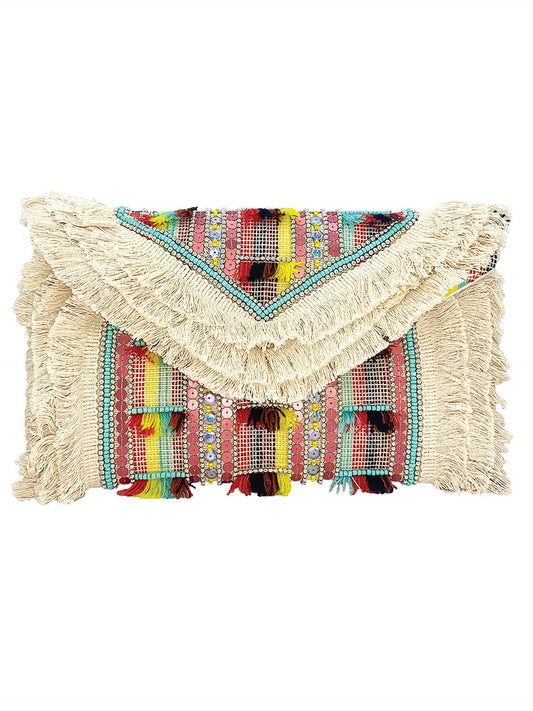 Multi Jute Embroidery Crossbody Clutch